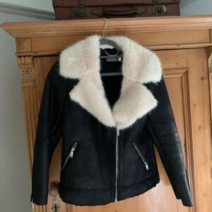 Chic Black and Cream Leather Jacket